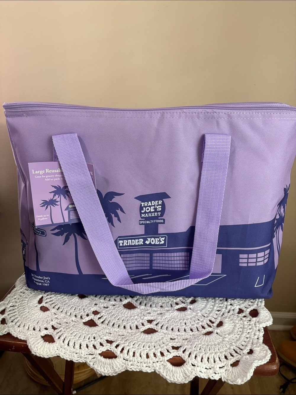 Trader Joe's Large Reusable Insulated Tote in Lavender and Deep Purple NWT